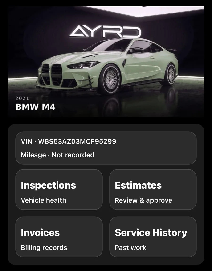 2021 BMW M4 example customer vehicle card